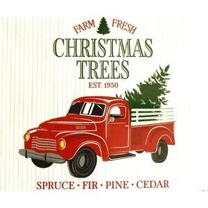 Christmas Tree Dish Drying Mat Red Farm Truck Super Absorbent Holiday 15x20"